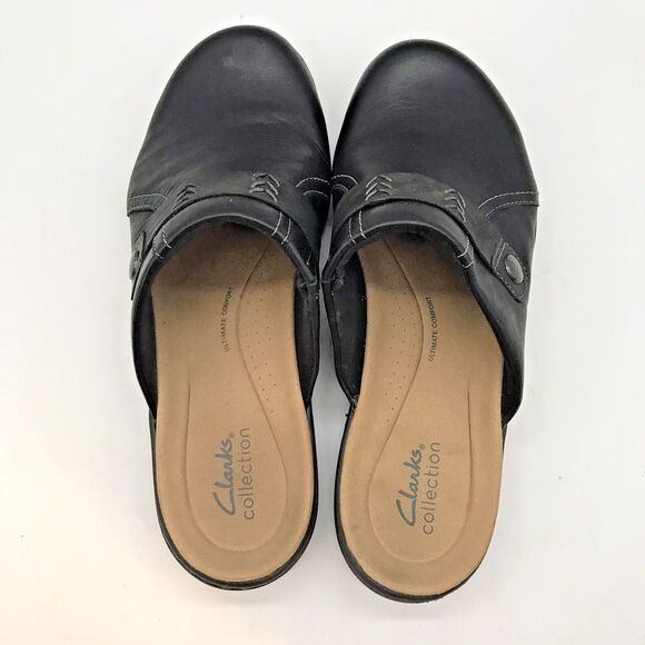Clarks Collection Laurieann Ella Clogs Women's 9W Black Leather Slip-On Shoes - Picture 6 of 12